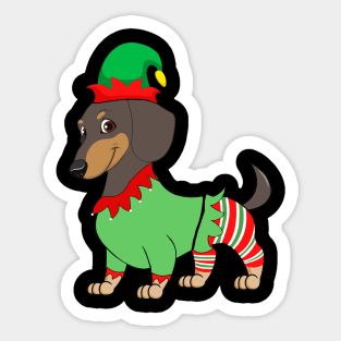Dachshund In Elf Costume Christmas Shirt Sticker